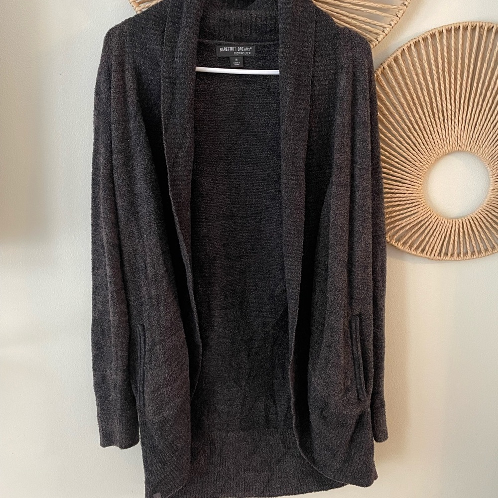 Barefoot Dreams CozyChic Lite Charcoal Gray Cardigan Womens M